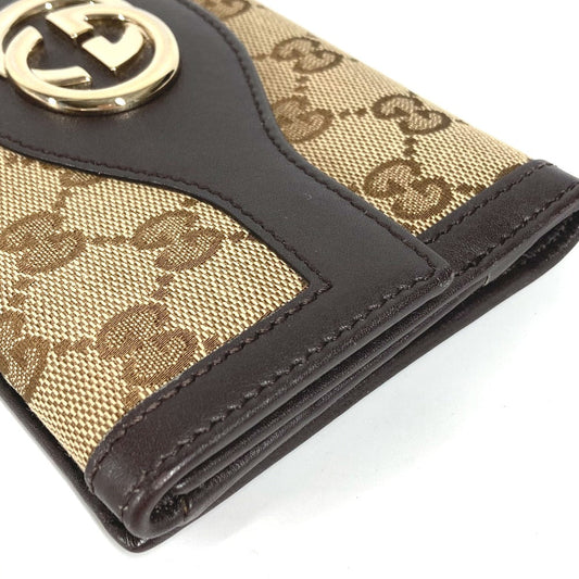 GUCCI Long Wallet Purse 282426 GG canvas / leather beige GG long wallet Interlocking G Women Used