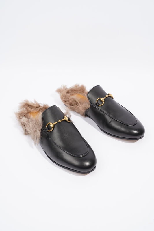Gucci 2015 Re-Edition Princetown Horsebit Black / Brown Fur Leather EU 38 UK 5