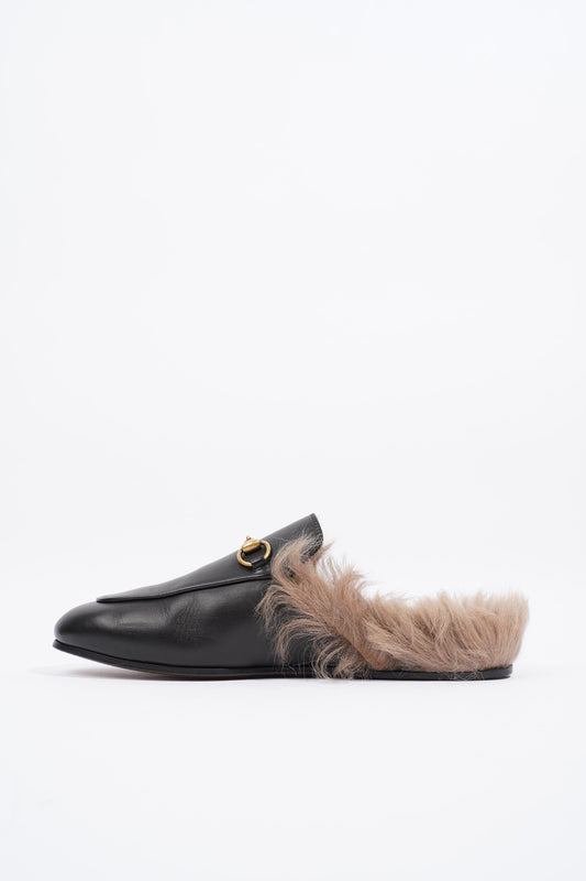 Gucci 2015 Re-Edition Princetown Horsebit Black / Brown Fur Leather EU 38 UK 5
