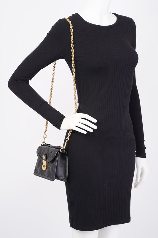 Gucci GG Matelasse Top Handle Black Matelasse Leather Small