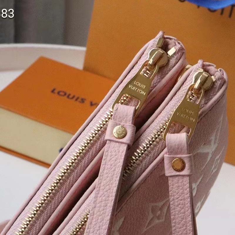 Louis Vuitton Double Zip Pochette Pink Monogram Empreinte Embossed Supple Grained Cowhide