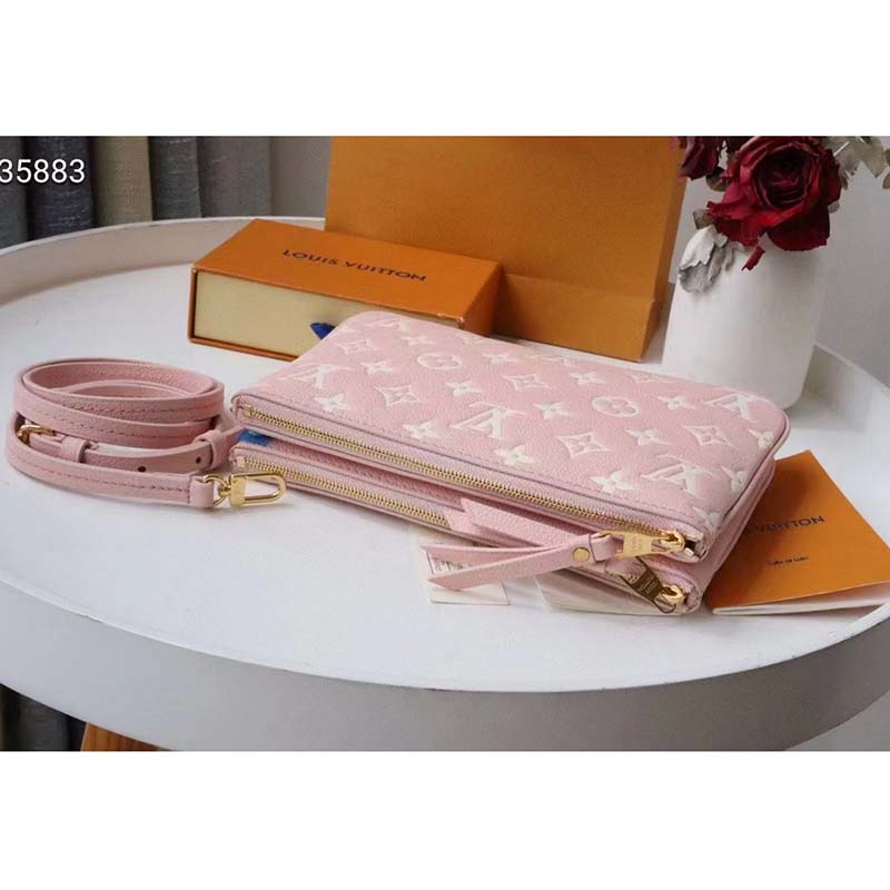 Louis Vuitton Double Zip Pochette Pink Monogram Empreinte Embossed Supple Grained Cowhide