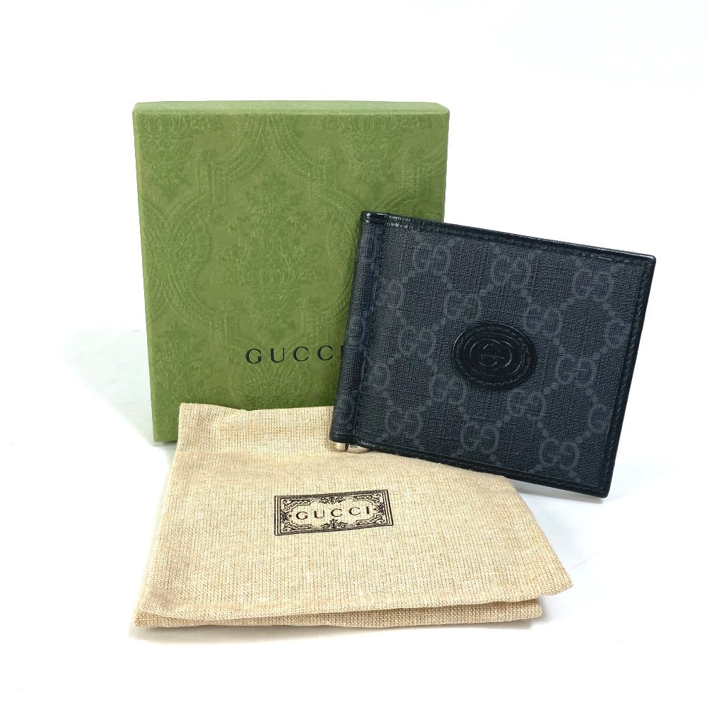GUCCI Folded wallet 700686 GG Supreme Canvas black GG money clip Interlocking G Card Case Wallet mens Used