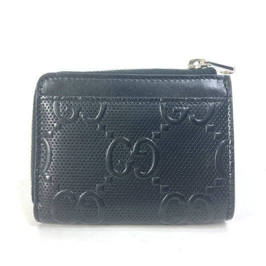 GUCCI Coin case 657571 leather black GG emboss L-shaped fastener mens Used