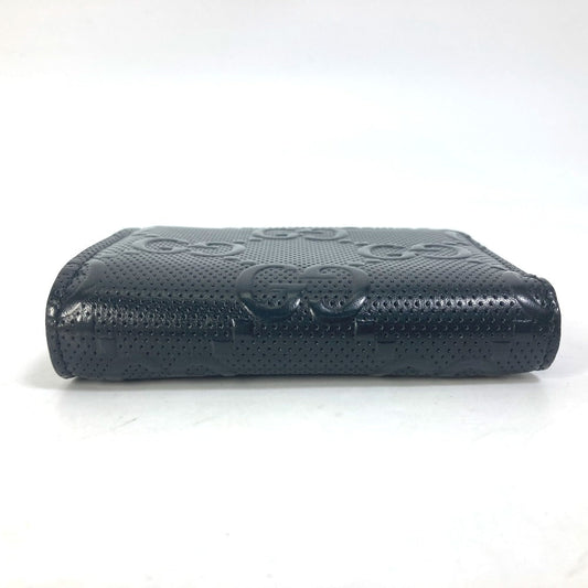 GUCCI Coin case 657571 leather black GG emboss L-shaped fastener mens Used