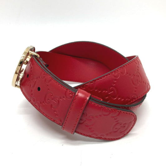 GUCCI belt 370543 leather Red Interlocking G Double G unisex(Unisex) 85 Used