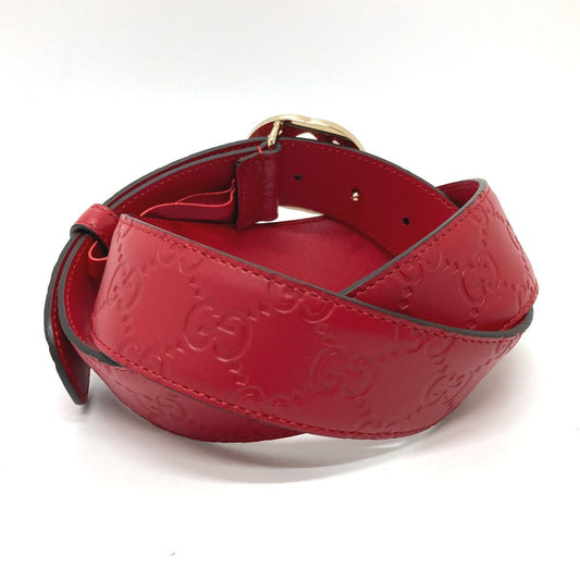 GUCCI belt 370543 leather Red Interlocking G Double G unisex(Unisex) 85 Used