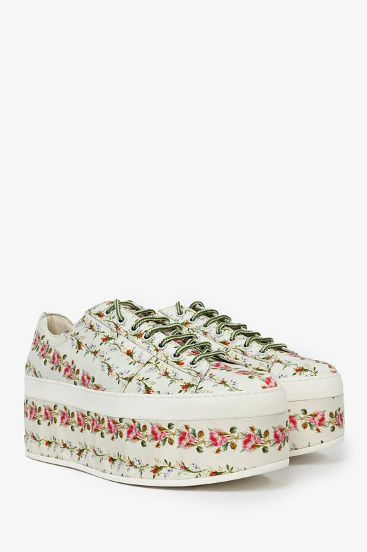 Gucci Cream Floral Canvas Platform Sneakers Size 40