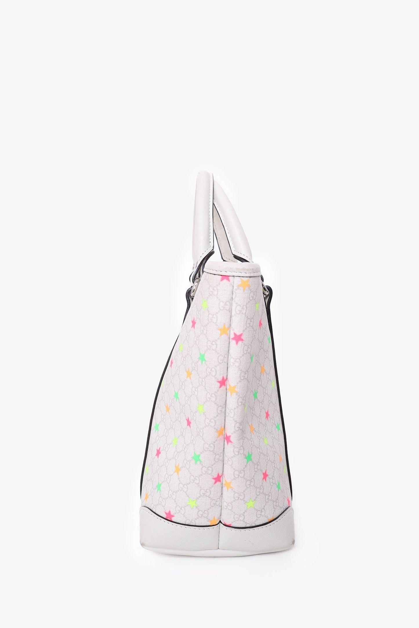 Gucci White Leather GG Supreme Multicoloured Stars Micro Tote Kids