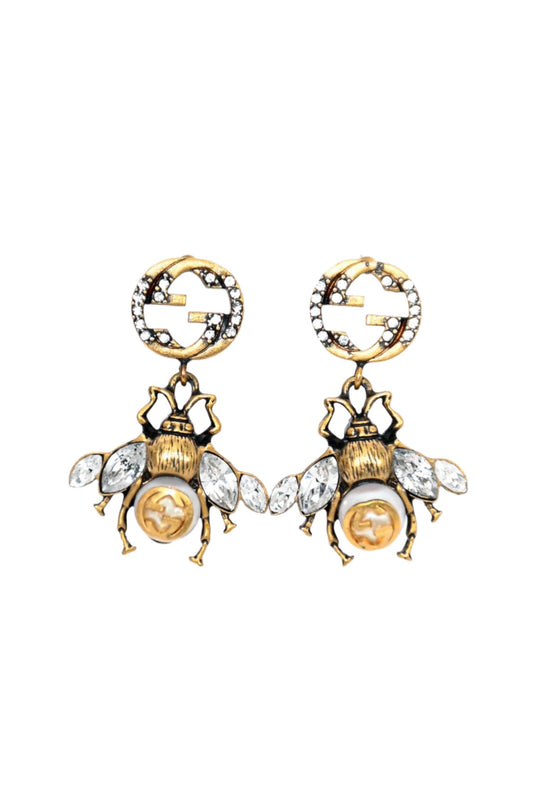 Gucci Gold Toned GG Bee Drop Earrings