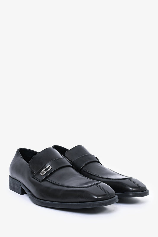 Gucci Black Leather Silver G Loafers Size 43 Mens