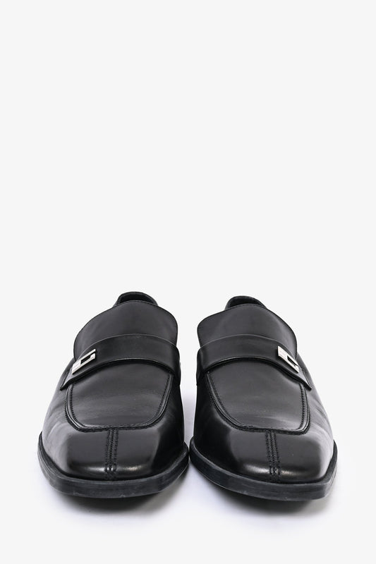 Gucci Black Leather Silver G Loafers Size 43 Mens