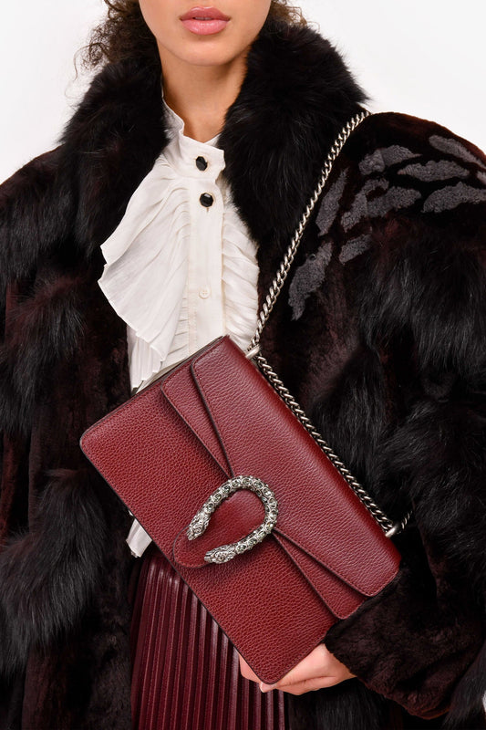 Gucci Burgundy Leather Small Dionysus Shoulder Bag
