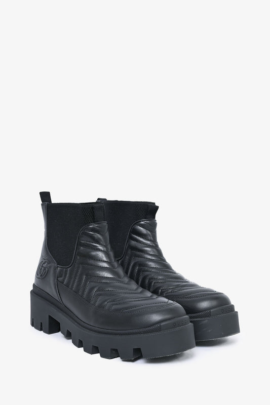 Gucci Black Chevron Leather 'Kingsnake' Chelsea Boots Size 40.5 Mens
