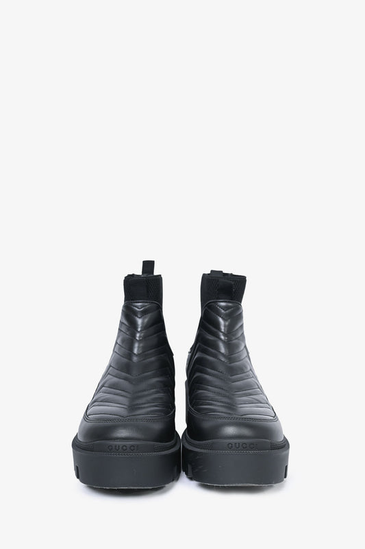 Gucci Black Chevron Leather 'Kingsnake' Chelsea Boots Size 40.5 Mens