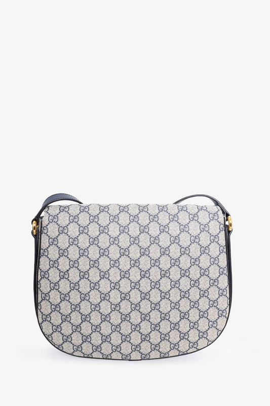 Gucci Black/Beige GG Canvas Large Flap Saddle Bag