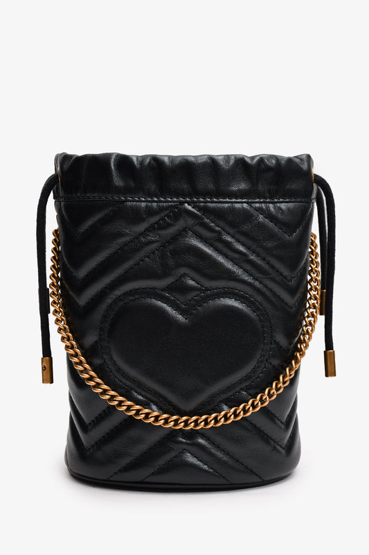 Gucci Black Leather Marmont Drawstring Mini Bucket Bag