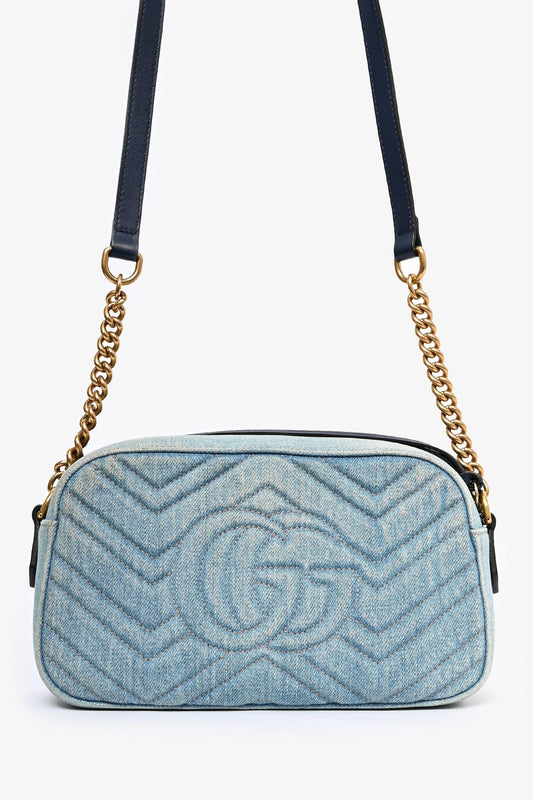 Gucci Blue Denim Pearly GG Small Marmont Camera Bag