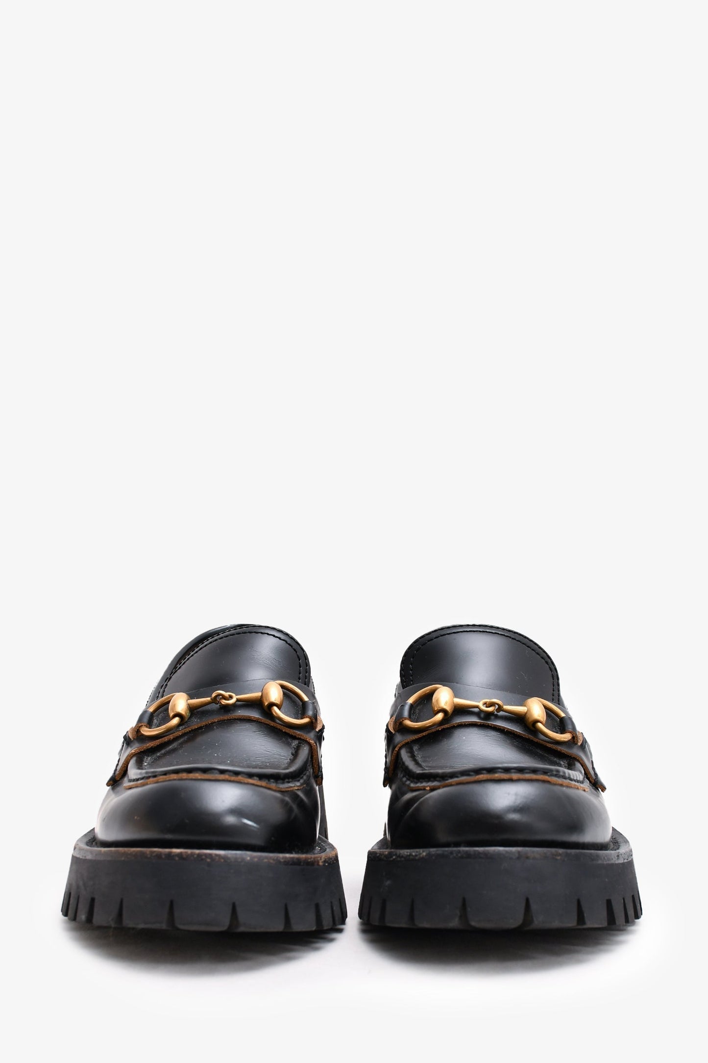 Gucci Black Brushed Leather Lug Loafers Size 36.5