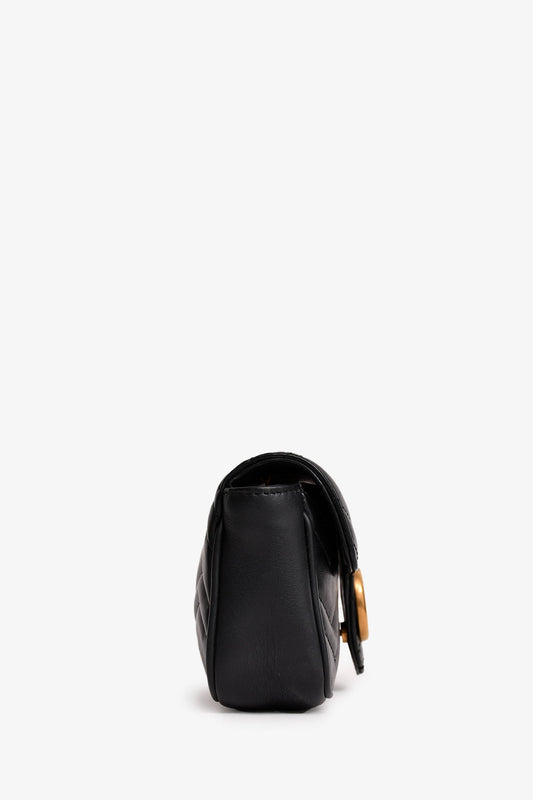Gucci Black Leather Chevron Quilted GG Marmont Super Mini Bag