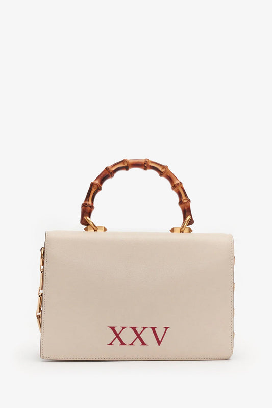 Gucci Cream Leather Insect Bamboo Ottilia Top Handle Bag