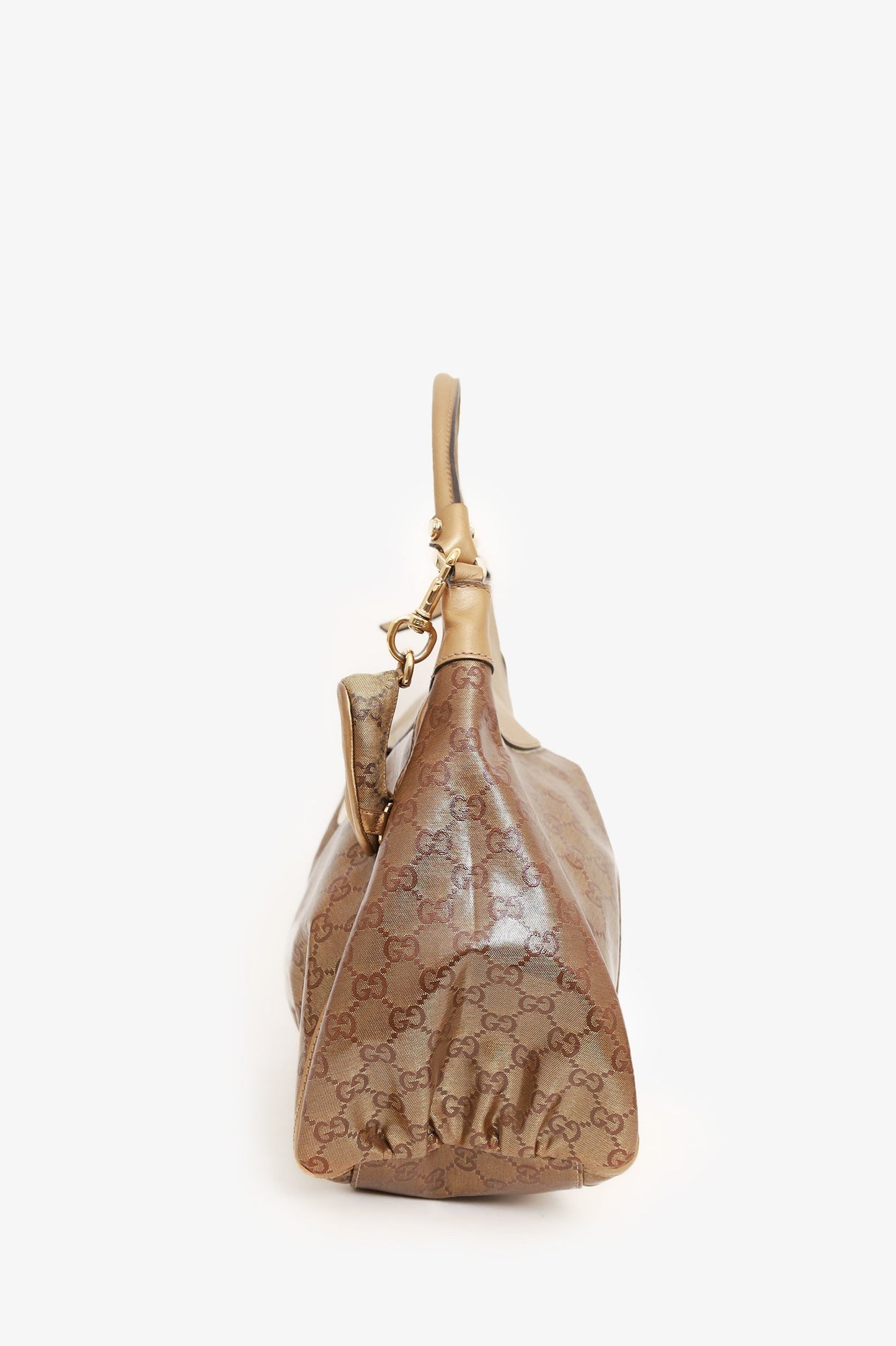 Gucci Brown GG Crystal Abbey D-Ring Shoulder Bag with Charm