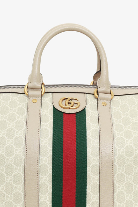 Gucci Beige/Off White GG Supreme Canvas Medium Web Savoy Duffle Bag