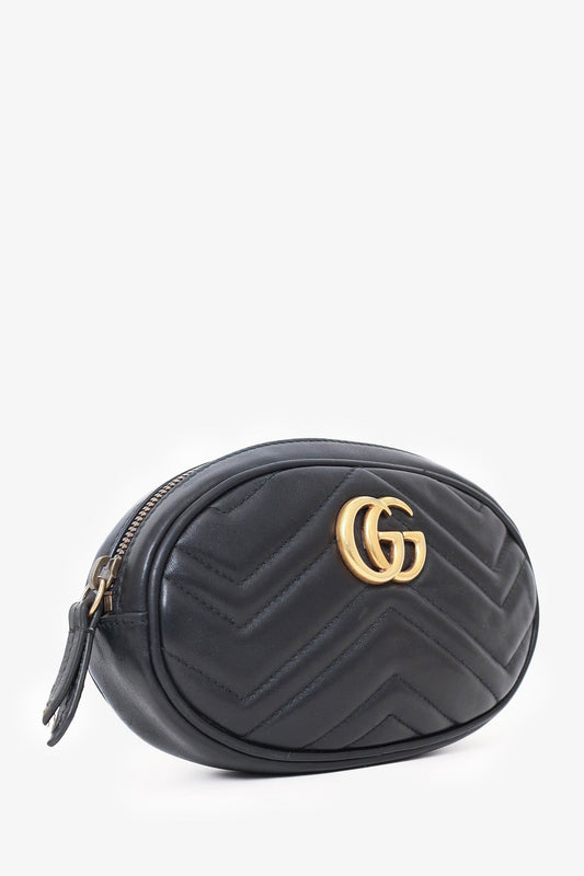 Gucci Black Chevron Leather Marmont Belt Bag