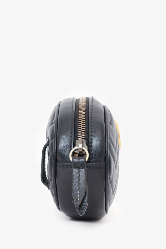 Gucci Black Chevron Leather Marmont Belt Bag