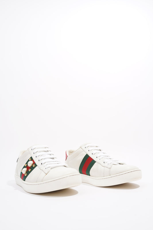 Gucci Ace Pearl And Spike White / Red / Green Leather EU 36 UK 3
