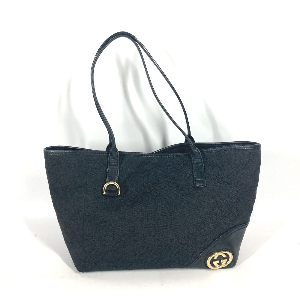 GUCCI Shoulder Bag 169946 GG canvas / leather black GG New Brit Tote Bag Women Used
