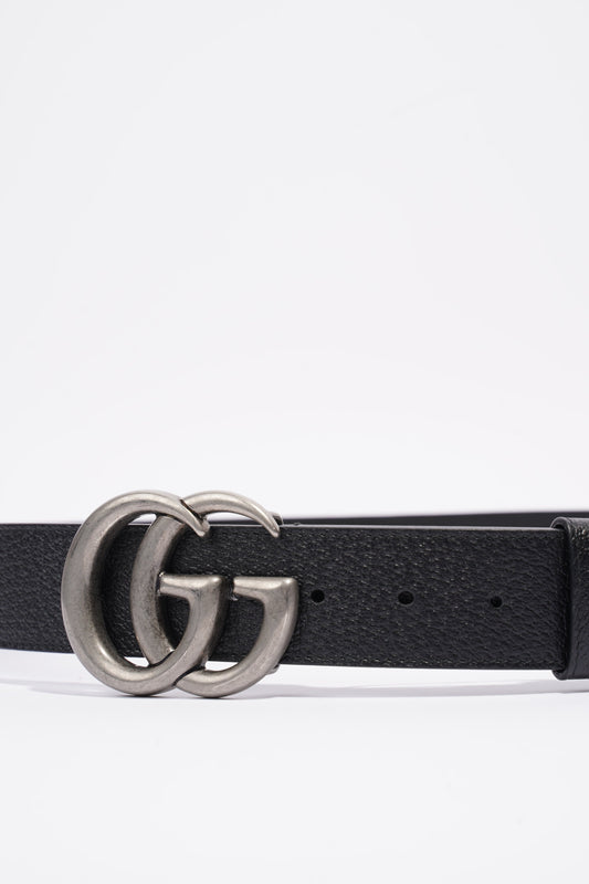 Gucci Double G Silver Buckle Belt Black Grained Leather 90cm 36"