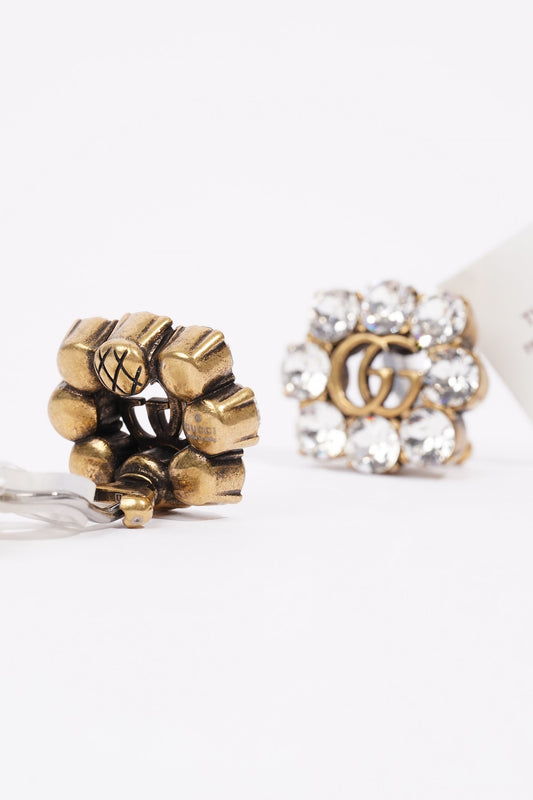 Gucci Crystal Double G Clip On Earrings Gold Crystal