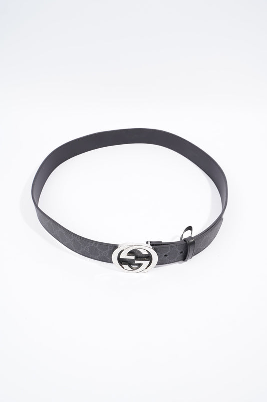 Gucci Interlocking G Belt Black And Grey GG Supreme Leather 110cm 44"