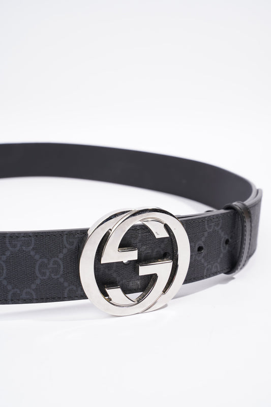 Gucci Interlocking G Belt Black And Grey GG Supreme Leather 110cm 44"