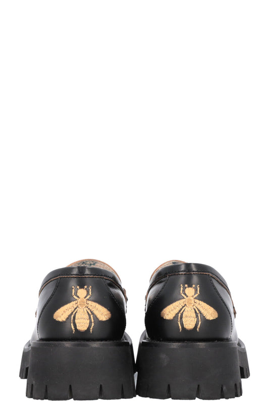 GUCCI Bee Embroidered Horsebit Plateau Loafers Black