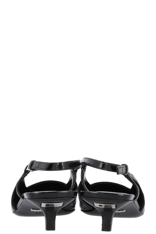 GUCCI Aria Croc Embossed Slingback Heels Black