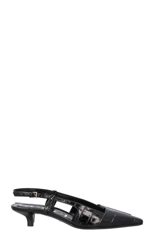 GUCCI Aria Croc Embossed Slingback Heels Black