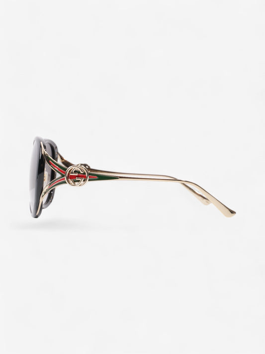 Gucci GG Web Sunglasses Black / Gold / Green Acetate 130mm