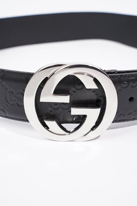 Gucci GG Interlocking Belt Black / Silver Leather 80cm 32"