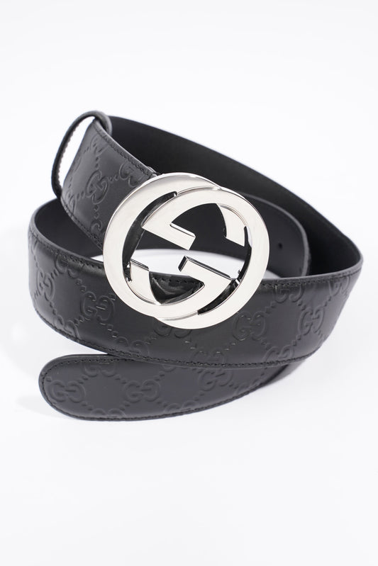 Gucci GG Interlocking Belt Black / Silver Leather 80cm 32"