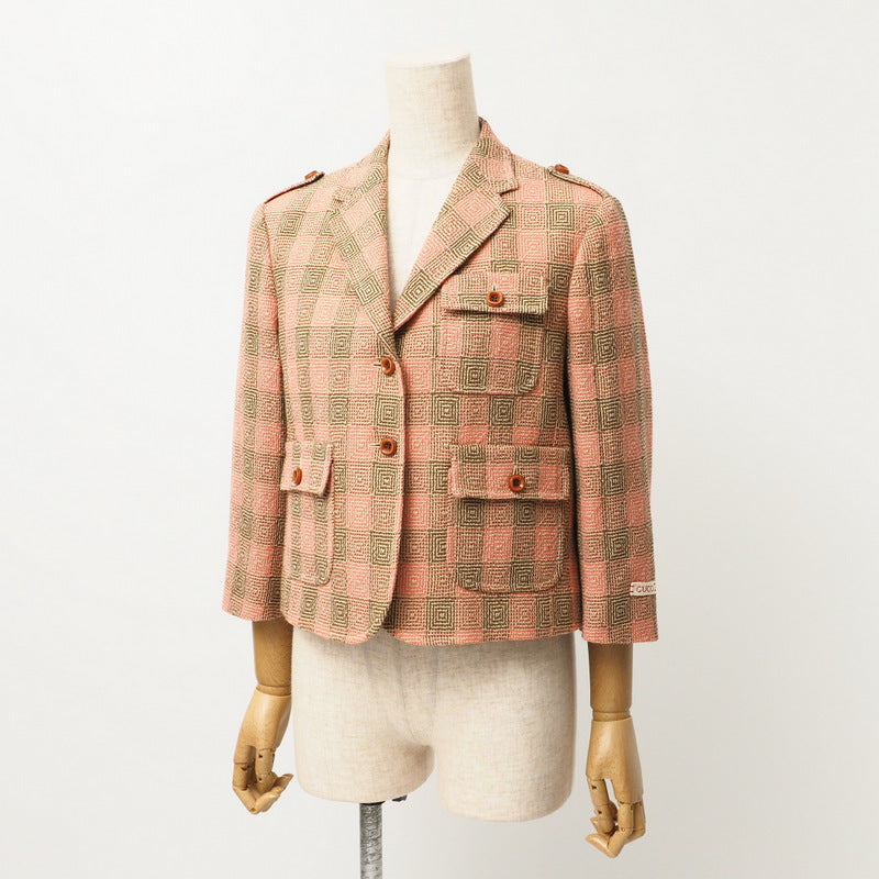 GUCCI tailored jacket 633146 100% wool Pink x Brown 42（170/92Y）