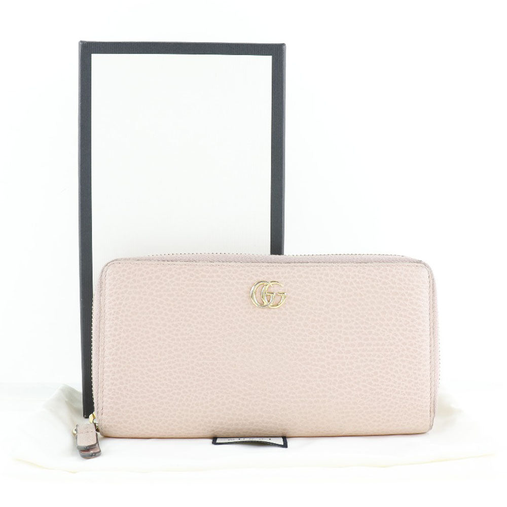GUCCI Long Wallet Purse 456117 CAO0G 5909 leather Light pink GG Petit Marmont Women Used