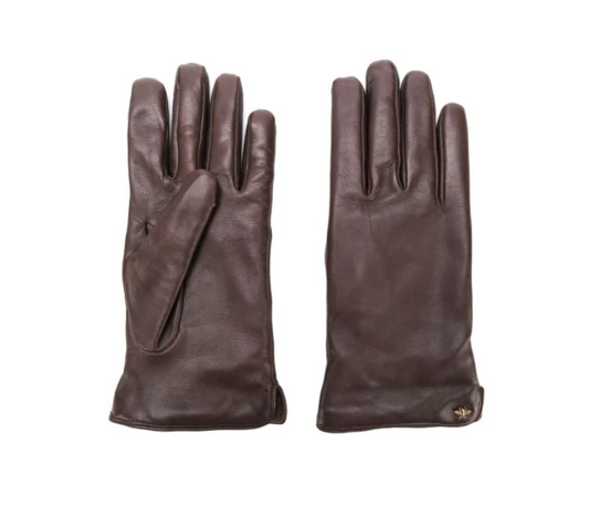 Gucci Bee Embellished Leather Gloves In Brown