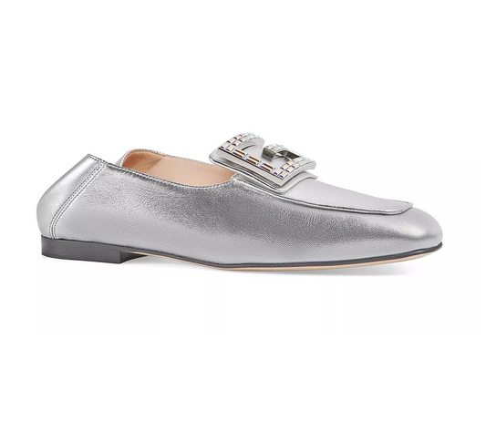 Gucci Collapsable Madelyn Crystal GG Loafers in Silver