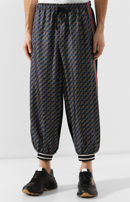 Gucci Bi-material Scarf Print Track Pants in Green