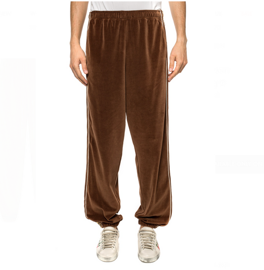Gucci Interlocking GG Stripe Velour Jogger Pants in Brown