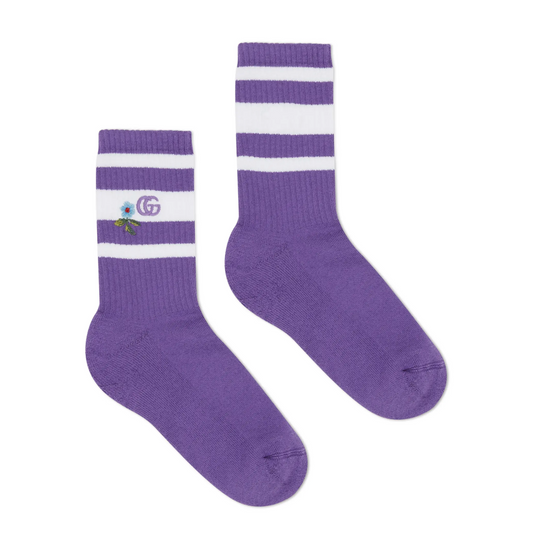Gucci Embroidered Flower and Logo Socks in Purple