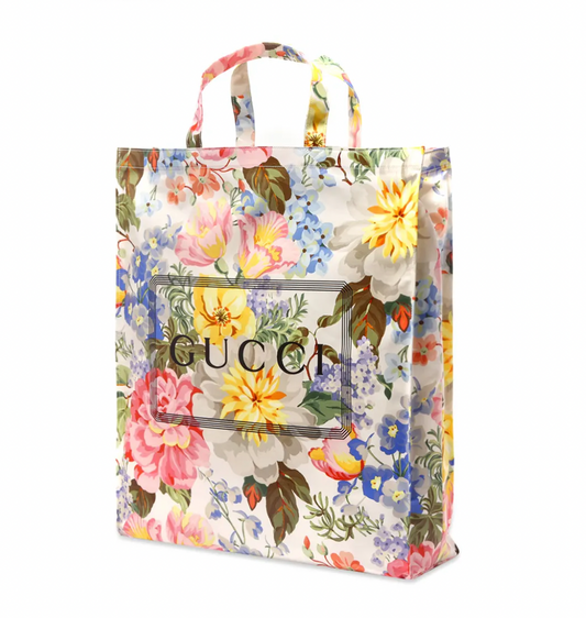 Gucci Floral-print Logo Tote Bag in White