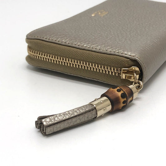 GUCCI Long Wallet Purse 307984 leather Champagne Gold Bamboo Continental wallet Women Used
